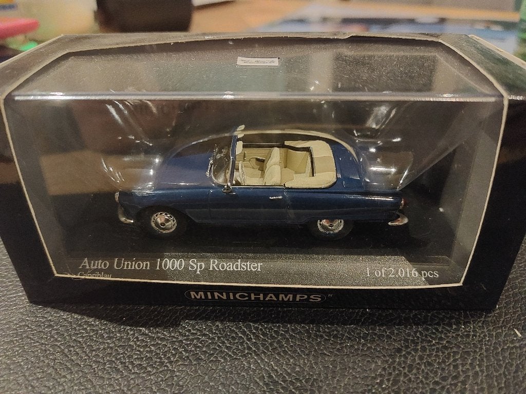 Minichamps Auto Union 1000 SP de 1958 blue 1/43, Enlèvement ou Envoi, Neuf, Voiture, MiniChamps