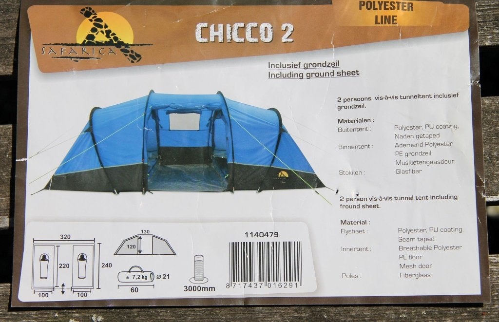 Tent vis-à-vis, 2 personen, Safarica Chicco 2, Ophalen, Zo goed als nieuw, Tot en met 2