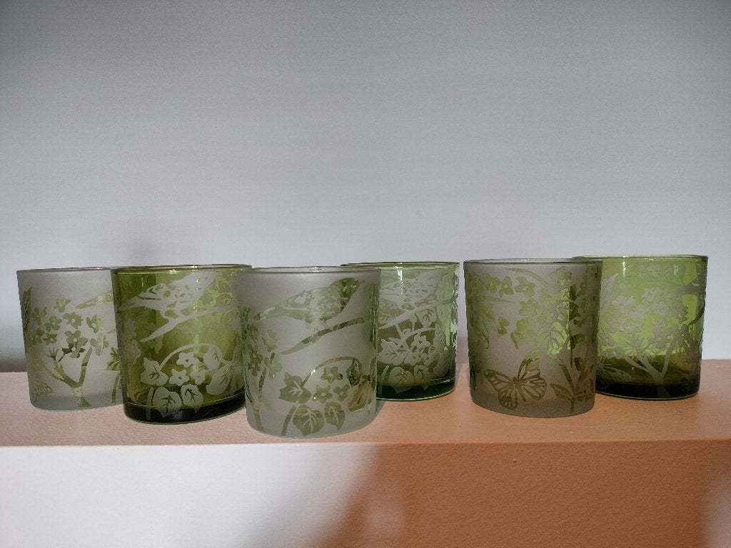 6-delige set met windlichten van Sia, Waxinelichthouder, Ophalen of Verzenden, Groen, Glas