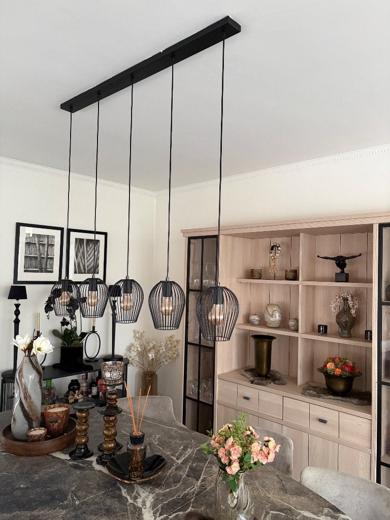 Zwarte metalen hanglamp 120cm Prenuptia, Ophalen, Zo goed als nieuw, Metaal