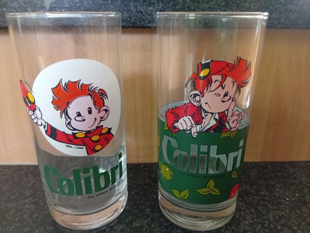 2 verres Spirou "Colibri" (1999)., Enlèvement ou Envoi, Gaston ou Spirou, Neuf, Ustensile