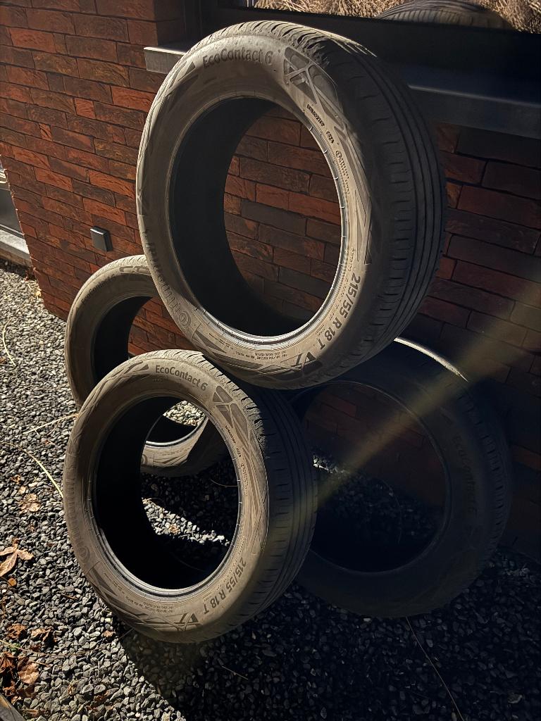 4x Continental Ecocontact 6 215/55 R18 T - zgan, Auto-onderdelen, Banden en Velgen, Ophalen, 18 inch, Band(en), Personenwagen