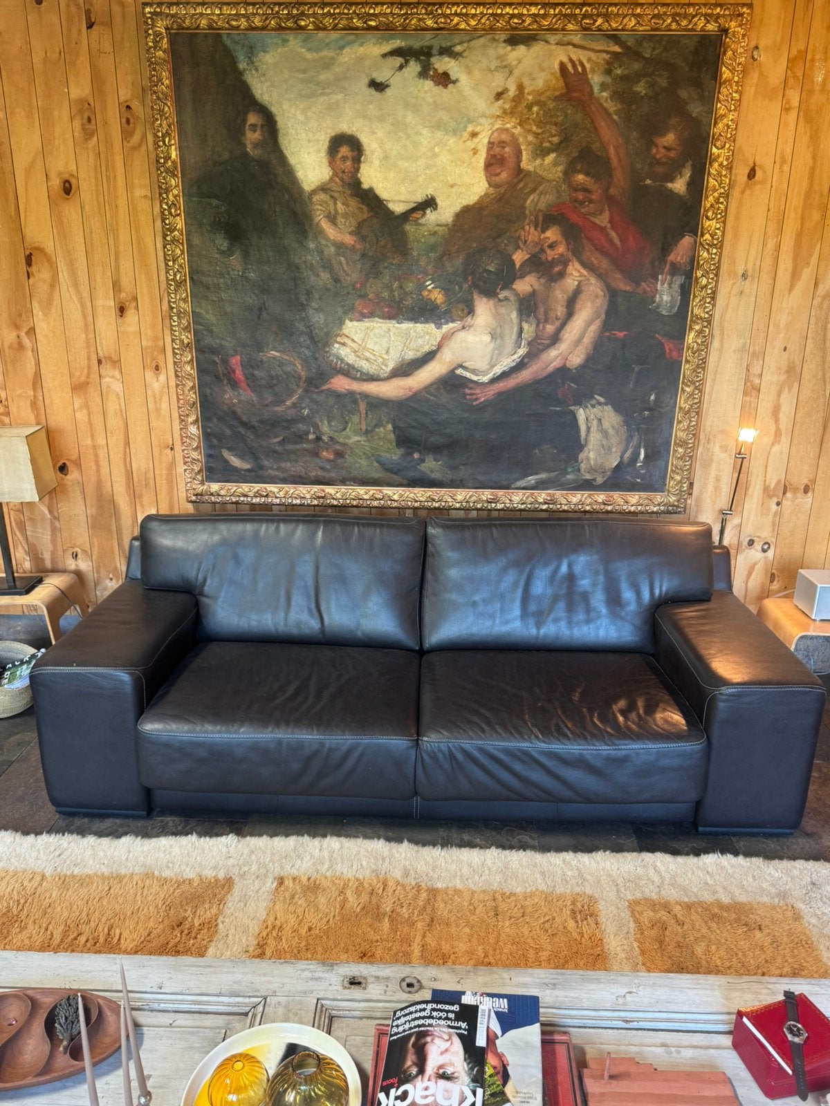 Siège vintage en cuir noir, Maison & Meubles, Enlèvement, Comme neuf