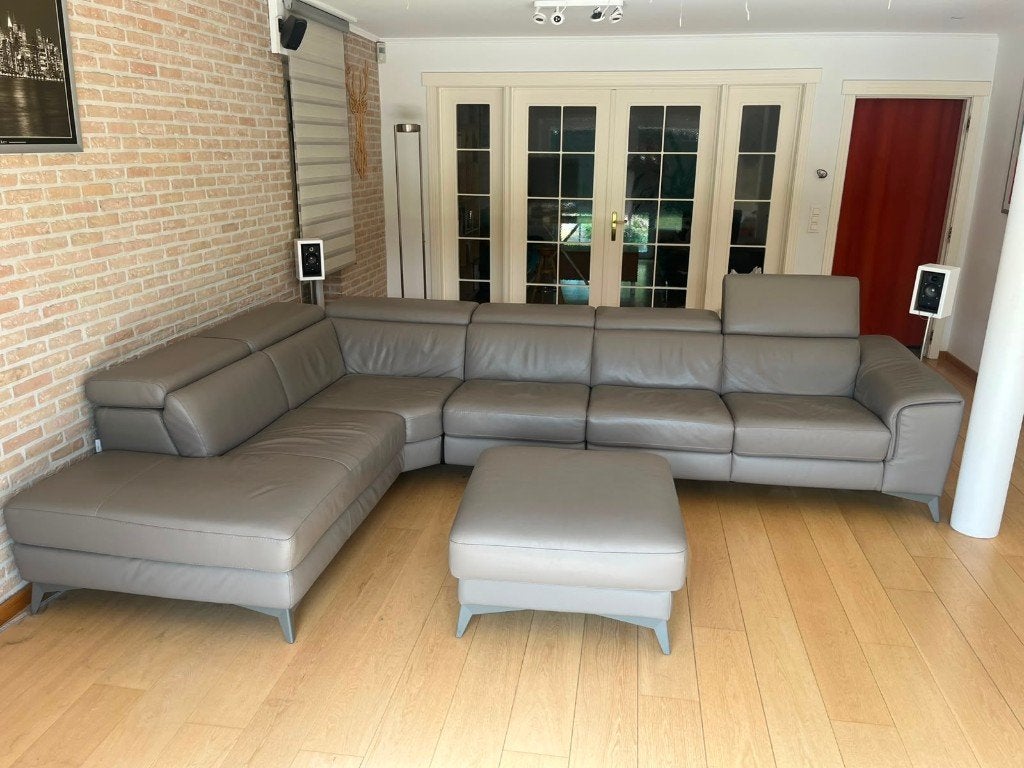 superbe canapé en cuir - 2 fauteuils relax électriques+ pouf, Enlèvement, Comme neuf, Cuir