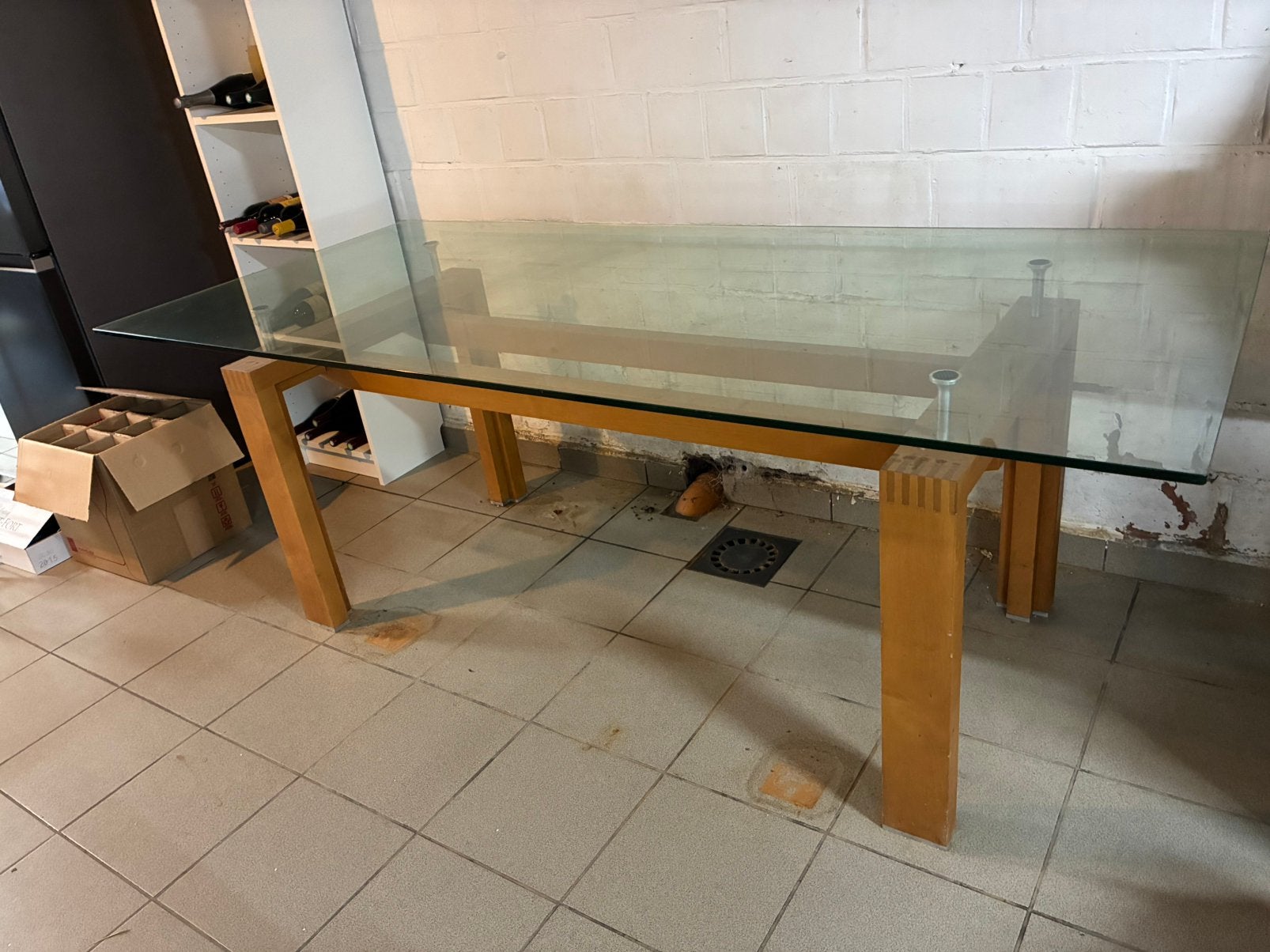 Glazen eettafel 200x110x74cm, Ophalen, Gebruikt, 100 tot 150 cm, 200 cm of meer
