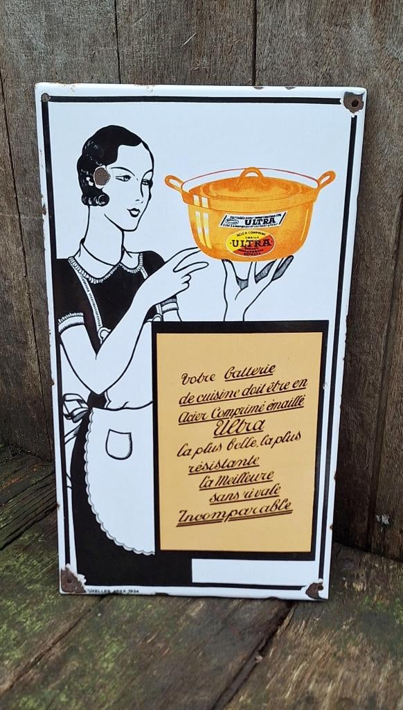 Emaille reclamebord Ultra voor potten en pannen., Enlèvement ou Envoi, Utilisé, Panneau publicitaire