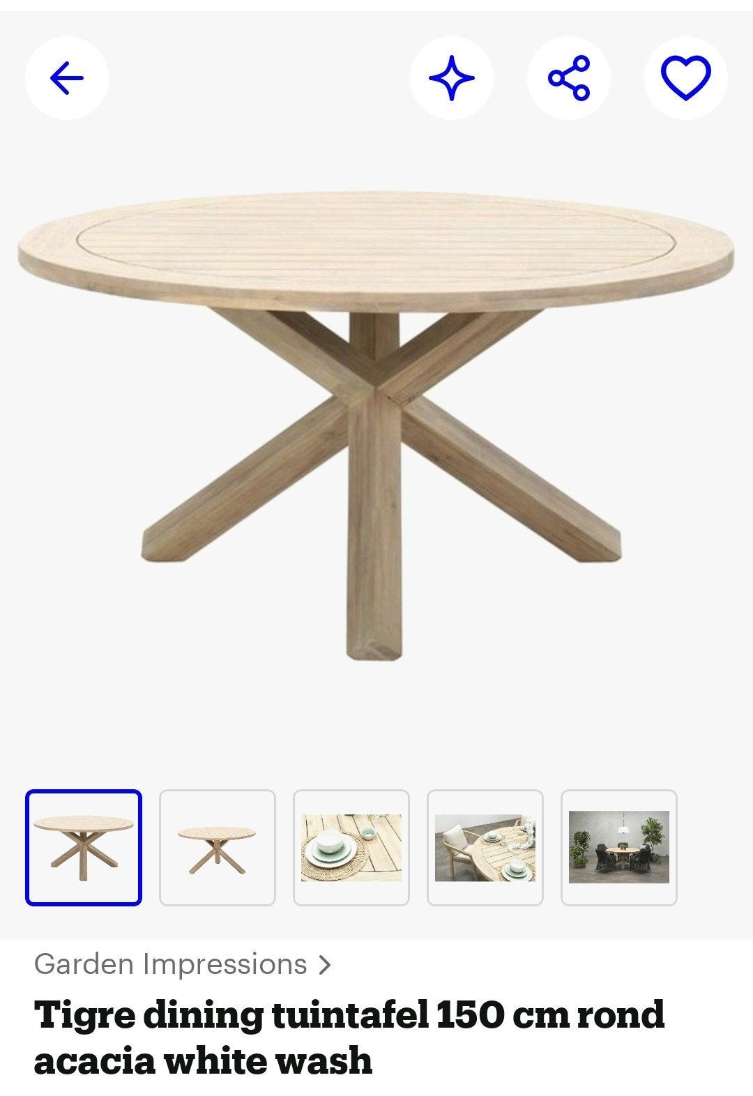Set ronde tuintafel met 6 stoelen, Ophalen, Hardhout, 6 zitplaatsen, Zo goed als nieuw