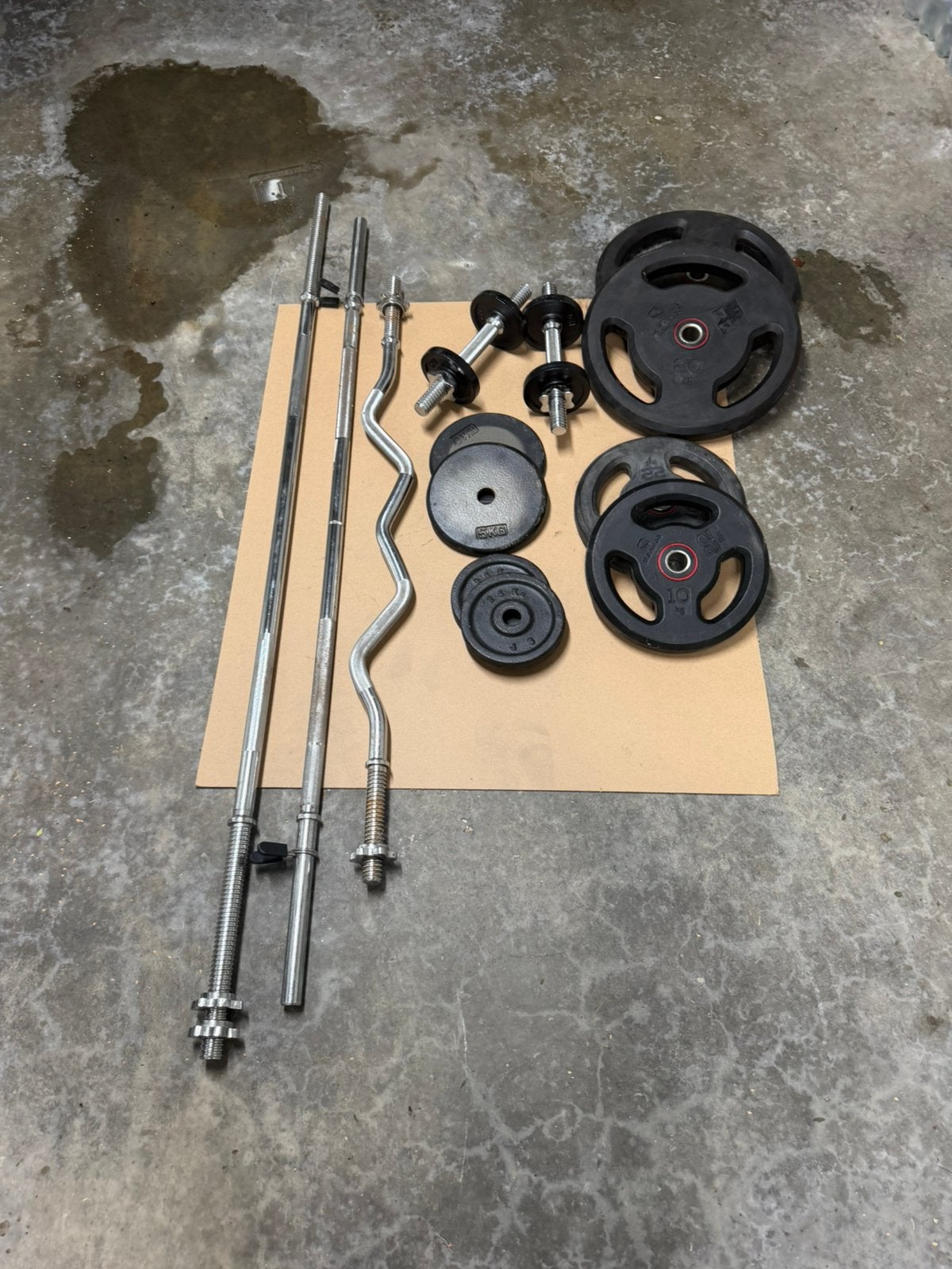 Complete halterset – 91 kg gewichten + 5 halter/dumbbells, Ophalen, Zo goed als nieuw, Halterset