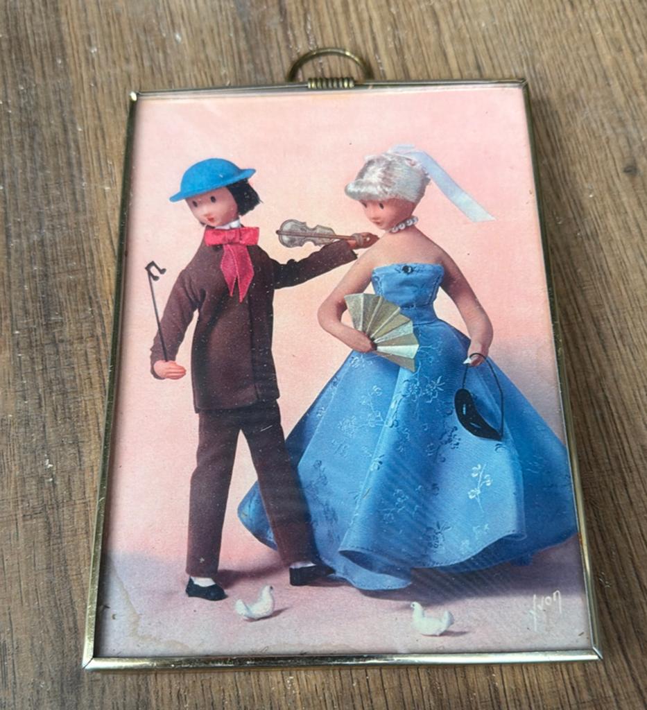 Cadre les amiureux de Peynet verre bombe vintage, Doré, 15 cm, Vintage, Enlèvement