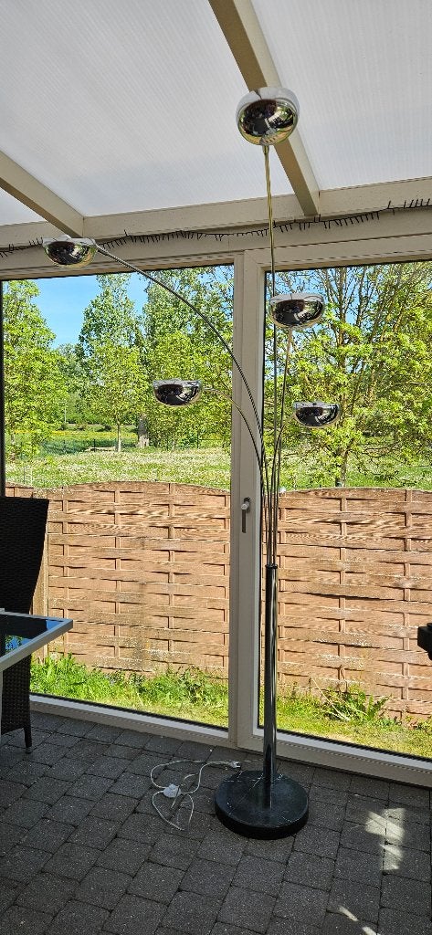 Lampadaire design scandinave à 5 lumières de couleur chrome, Enlèvement, Comme neuf, 200 cm ou plus