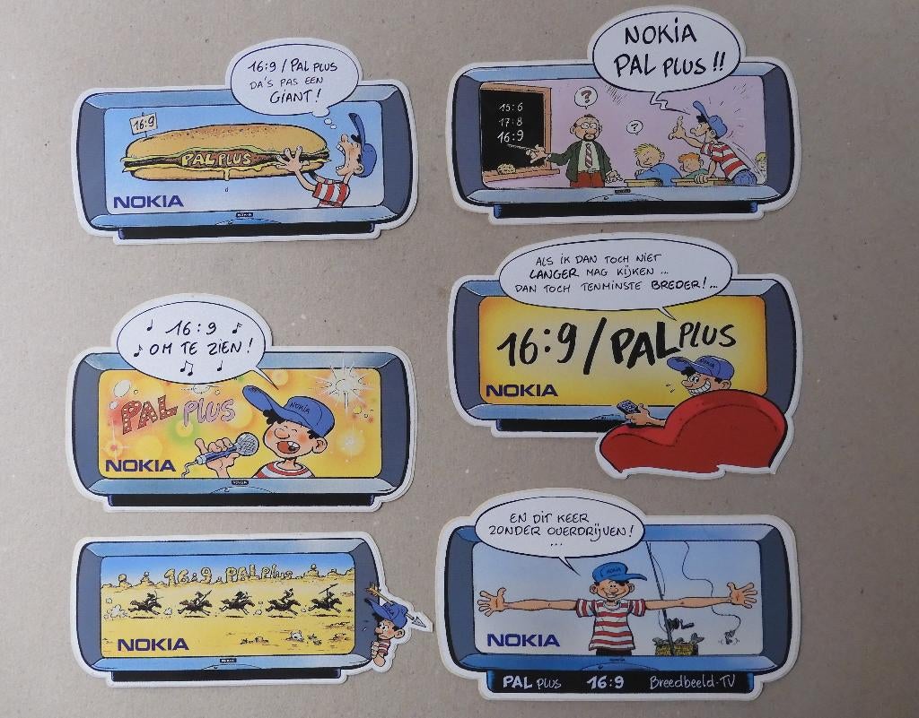 6 stickers Nokia - Volledige reeks - Jan Bosschaert, Verzamelen, Ophalen of Verzenden, Nieuw, Strip of Tekenfilm