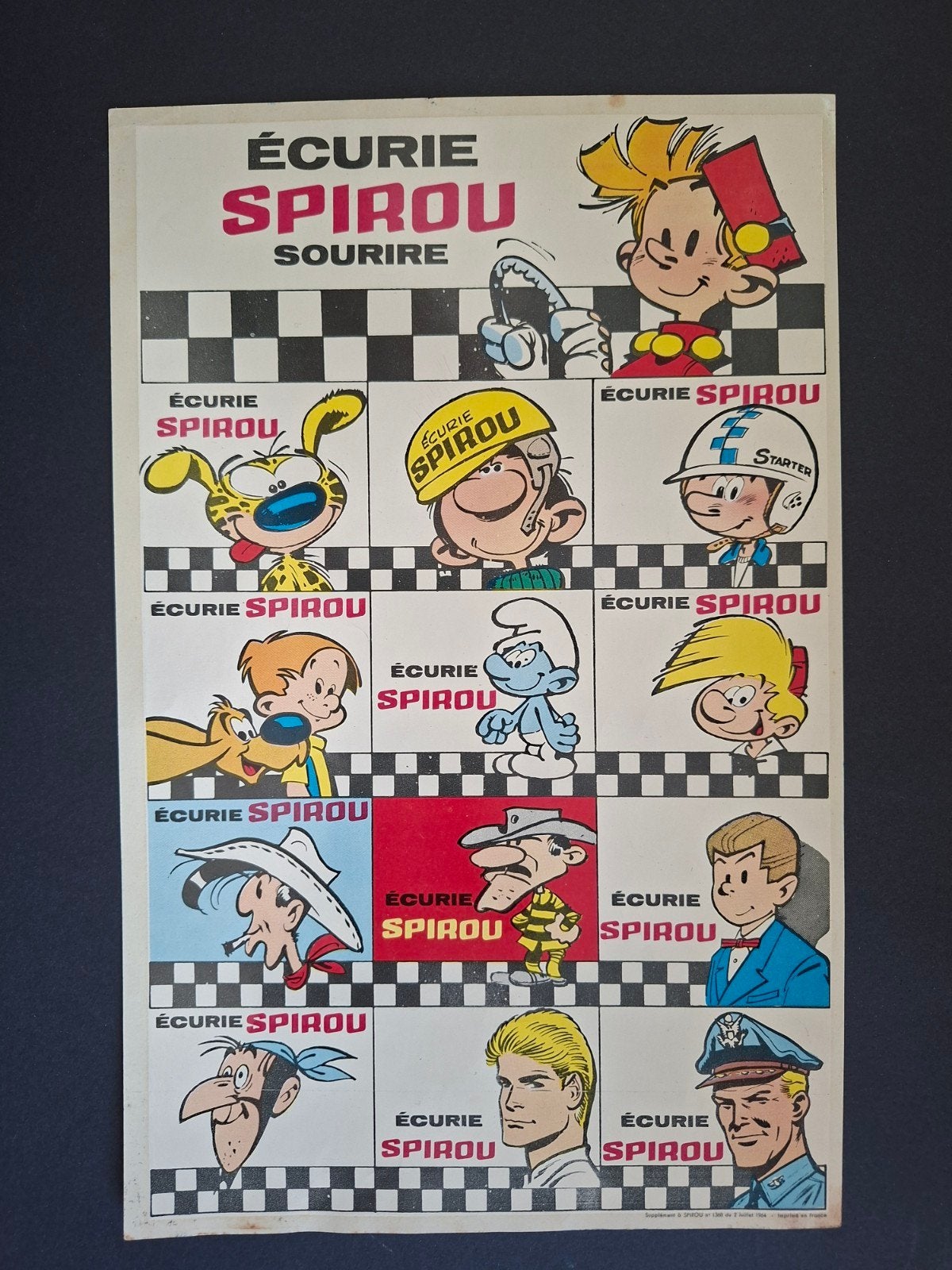 Spirou decalco sticker bijlage 1964 Guust Smurfen Lucky Luke, Ophalen of Verzenden, Zo goed als nieuw, Strip of Tekenfilm