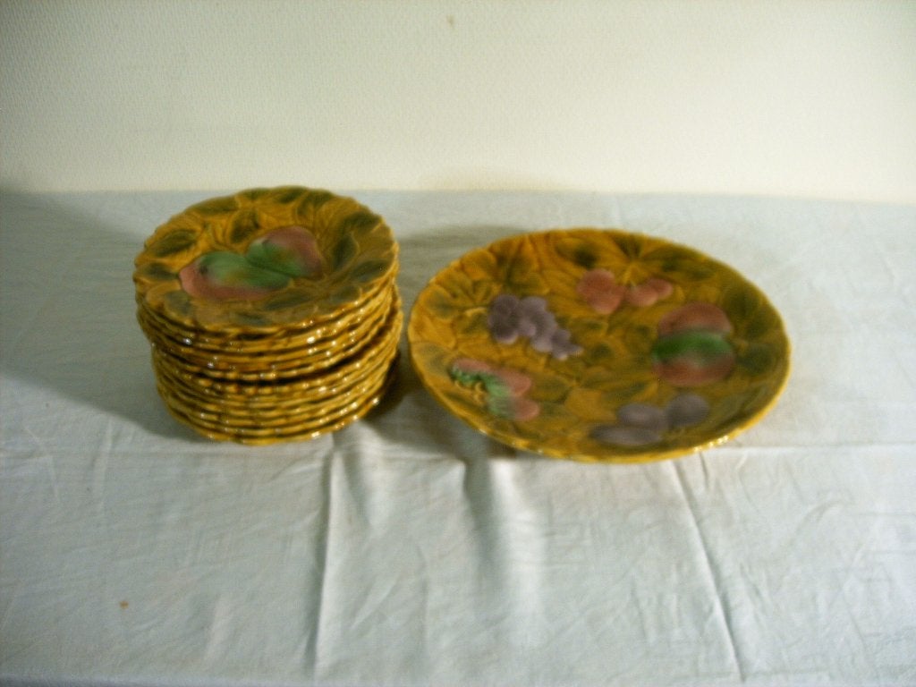 Barbotine gebaks- of dessertset van Sarreguemines, Antiek en Kunst, Ophalen of Verzenden