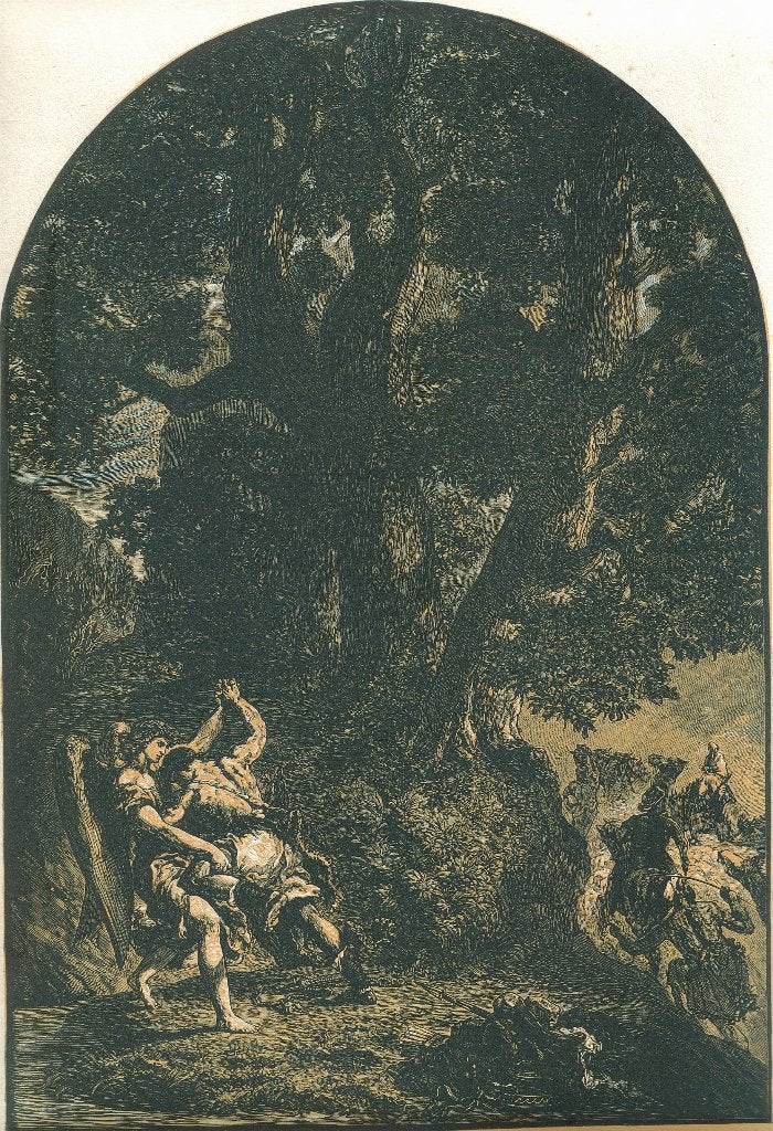 Jules Germain n Delacroix houtsnede "Worsteling" nummer 2/15, Antiquités & Art, Art | Eaux-fortes & Gravures, Mythologie, Enlèvement