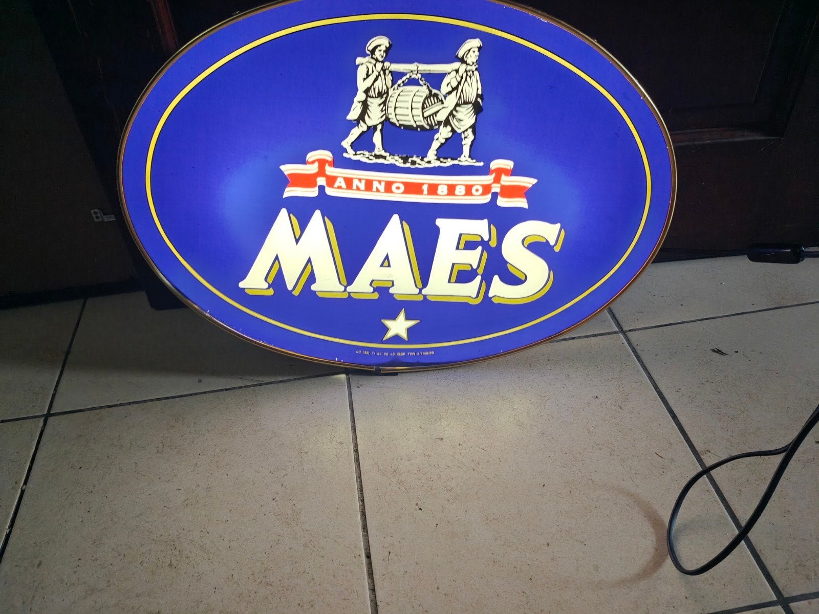 Publicité lumineuse Maes, Collections, Enlèvement ou Envoi, Utilisé, Panneau, Plaque ou Plaquette publicitaire, Autres marques