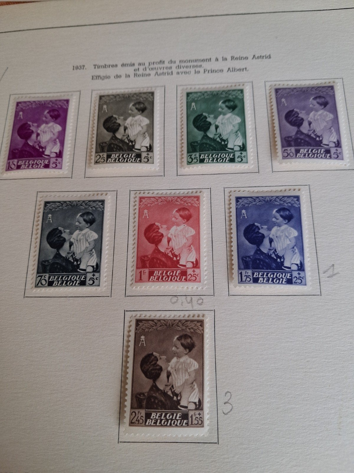 1937 timbres belges COB 447 à 454., Timbres & Monnaies, Enlèvement ou Envoi