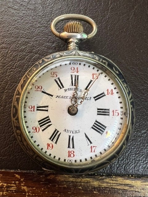 Montre de poche en argent 0,800 La Reine 1897, Siemes Anvers, Enlèvement, Argent, Montre de poche, Autres marques