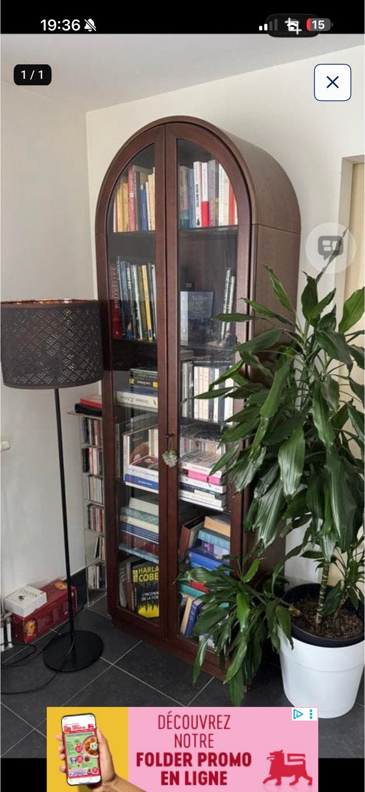 Glazen boekenkast, Huis en Inrichting, Kasten | Vitrinekasten, Ophalen, Gebruikt