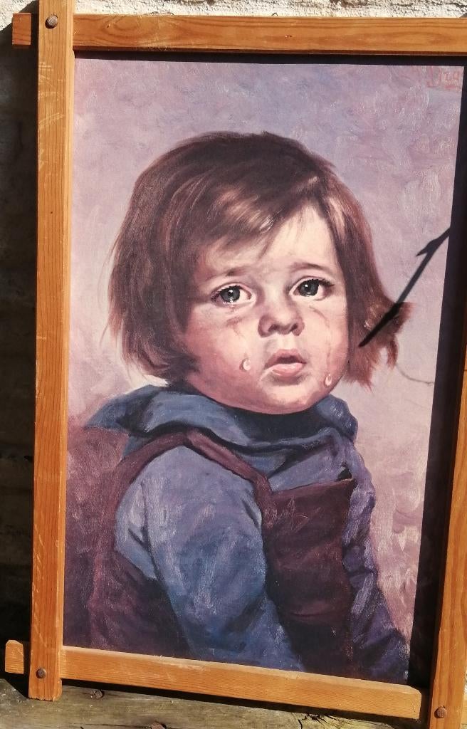 vintage 'schilderij'  wenend kind, Antiek en Kunst, Ophalen