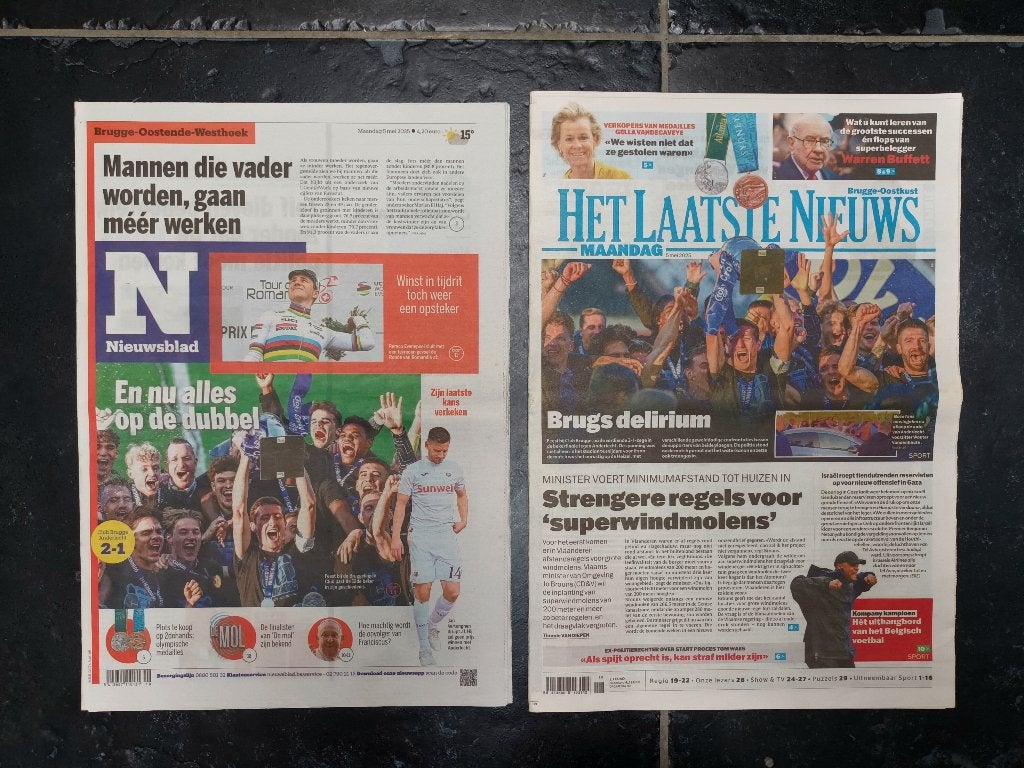 Club Brugge - Beker van België 2025 (2 kranten), Verzenden, Zo goed als nieuw, Krant