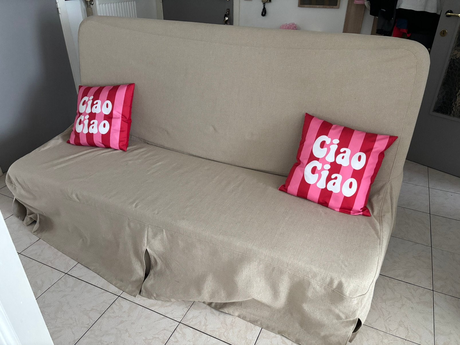 Ikea slaapbank met beige hoes, Ophalen, Beige, Tweepersoons, 140 cm