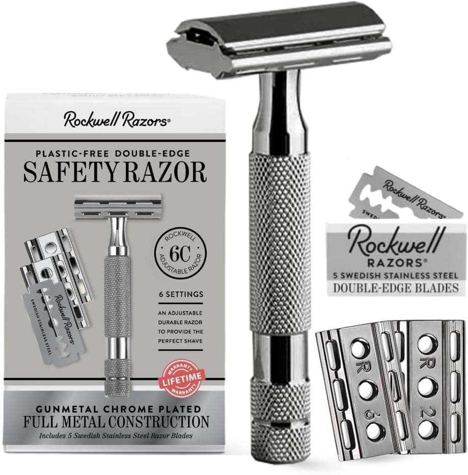 Rasoir de sécurité Rockwell 6C réglable + 100 lames, Enlèvement ou Envoi, Comme neuf, Tout le visage, Soins