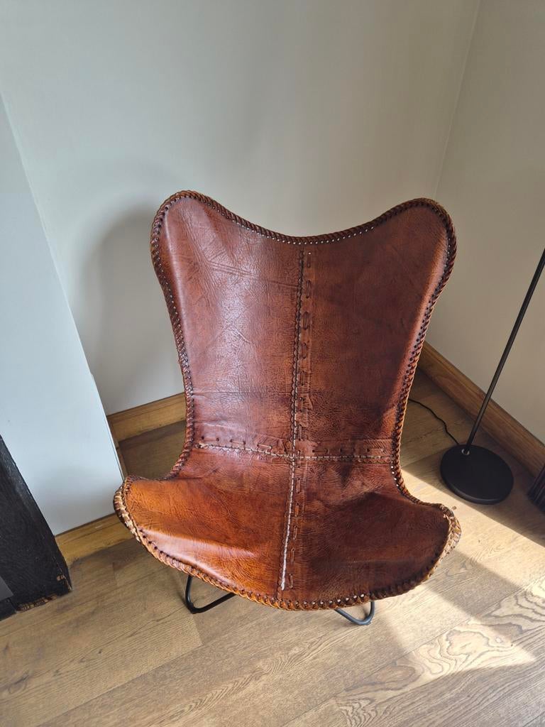 Riverdale vlinderstoel echt leer, Huis en Inrichting, Fauteuils, Ophalen