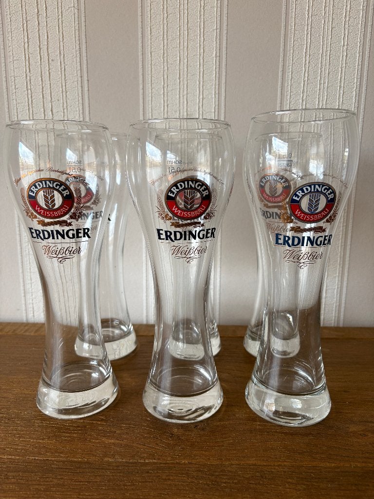 Lot 6 verres à bière blancs originaux Erdinger (0,5 litre), Enlèvement ou Envoi, Neuf, Verre à bière