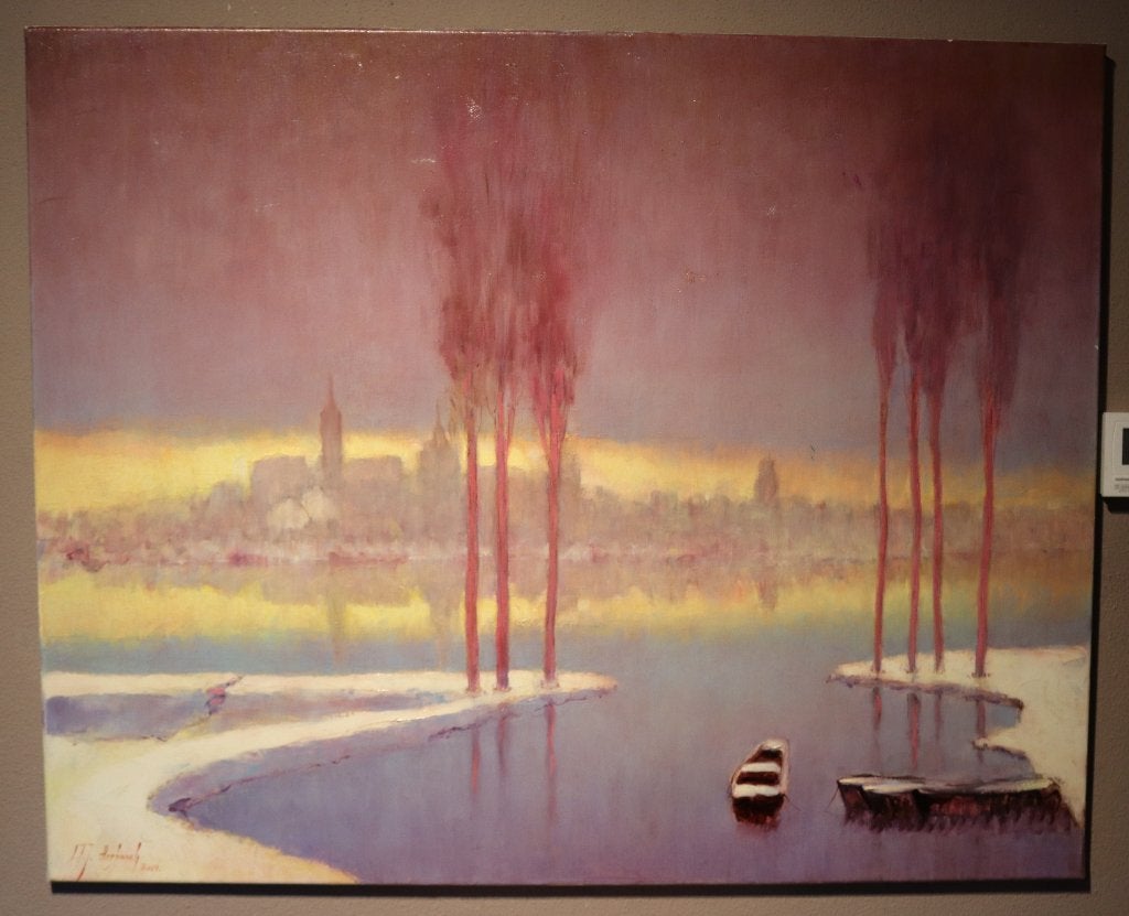 Mooi groot landschap met bomen en water, Antiek en Kunst, Gedateerd, Doek, Ophalen of Verzenden, Landschap