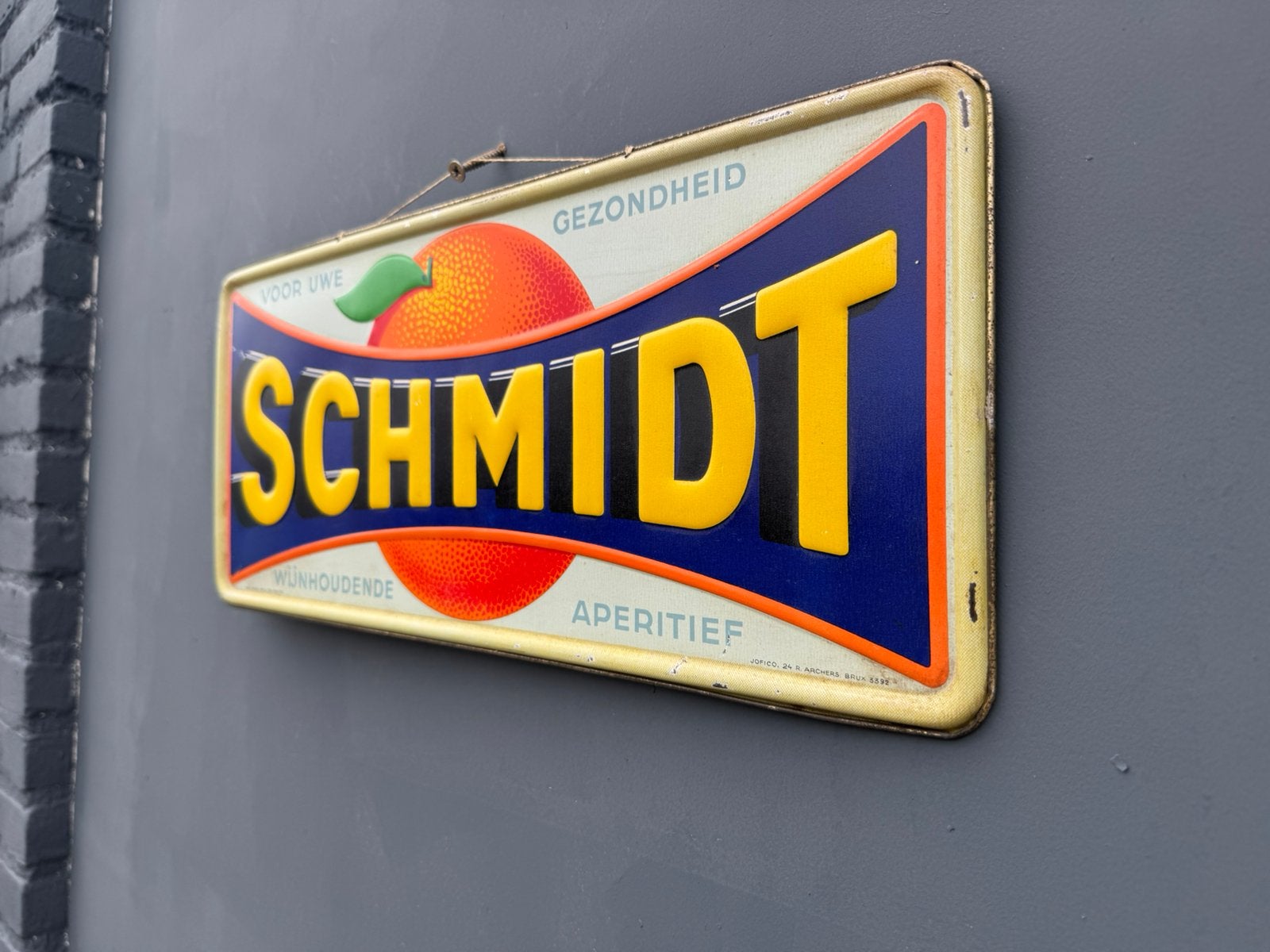 Enseigne publicitaire ancienne SCHMIDT 1935 !, Enlèvement ou Envoi, Utilisé, Panneau publicitaire