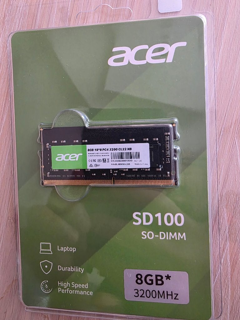 Ram acer sd 100 8gb, Computers en Software, RAM geheugen, DDR4, 8 GB, Nieuw, Ophalen of Verzenden