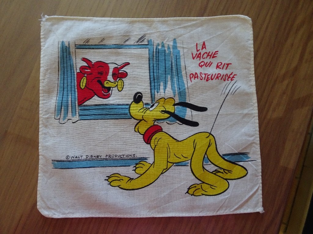 Mouchoir - La vache qui rit pasteurisée - Disney - Pluto, Collections, Enlèvement ou Envoi, Dingo ou Pluto, Utilisé, Vêtements ou Textile