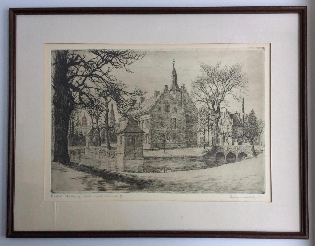 Romain Malfliet - kasteel Walburg Sint Niklaas 57/150, 1950 - 1999, Eau-forte, Numéroté, 40 cm