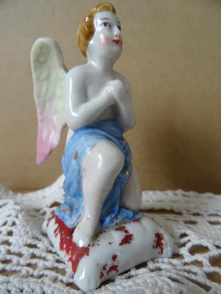 Statue statuette d'ange en porcelaine ancienne 7cm 1850, Enlèvement ou Envoi