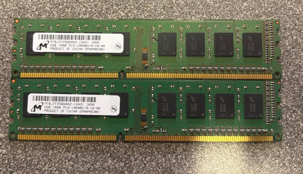 Micron DDR3 Desktop RAM 4GB (2x2GB) 1333MHz, Computers en Software, RAM geheugen, Ophalen of Verzenden, Zo goed als nieuw, DDR3