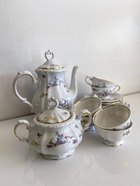 Bareuther Bavaria koffieservies bloemmotief, gouden rand., Ophalen of Verzenden