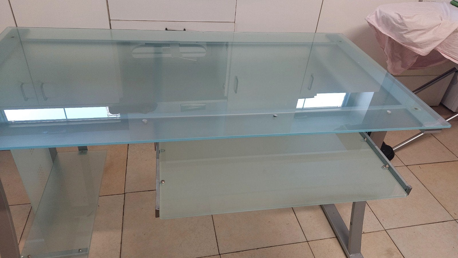 bureau en verre dépoli, Démontable, Bureau d'ordinateur, 45 cm, Enlèvement