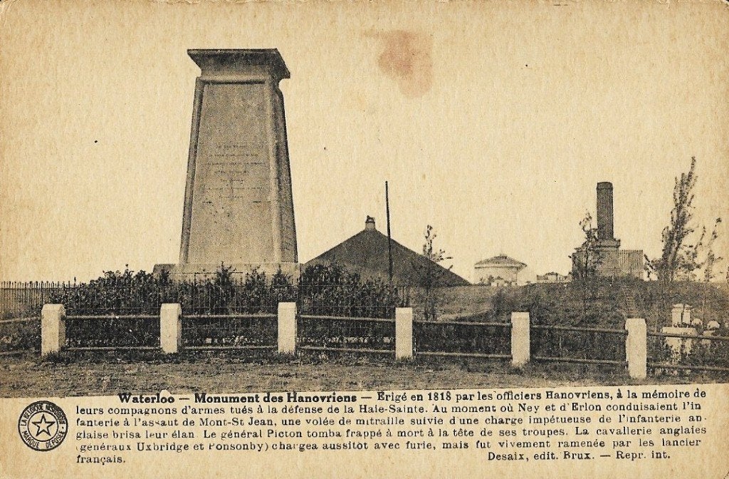 1909 - BELGIQUE - Waterloo: Monument des Hanovriens, Envoi, Avant 1920, Non affranchie, Brabant Wallon