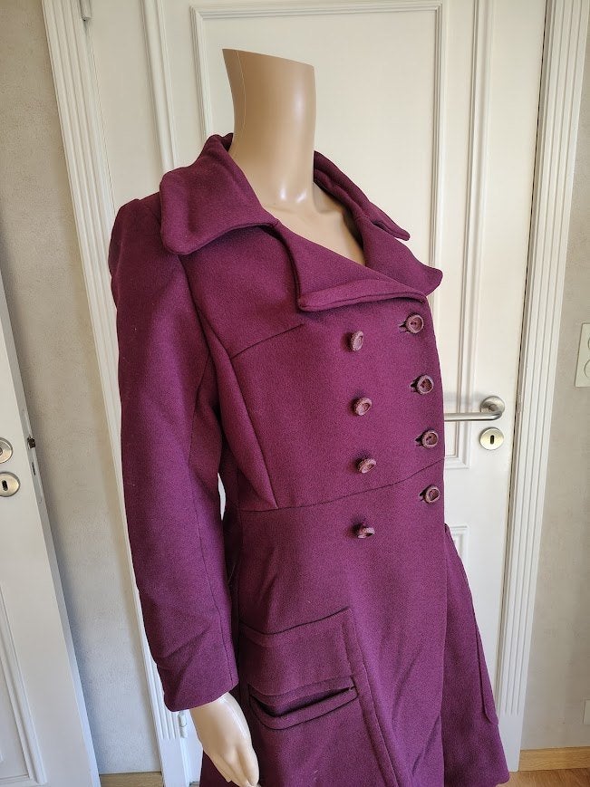 Dikke vintage winter mantel jas, Verzenden, Maat 36 (S), Paars