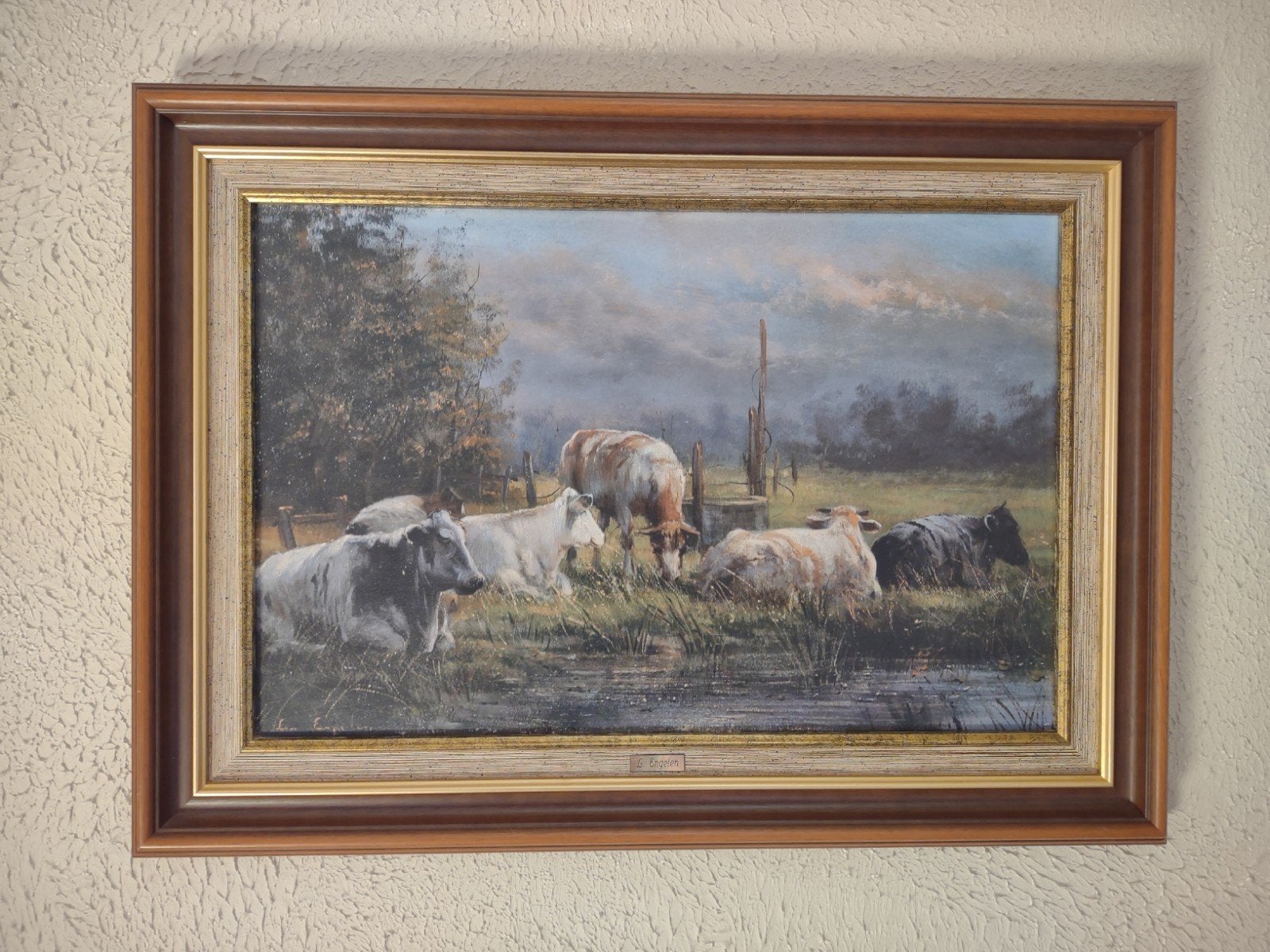 schilderij van Leon Engelen, koeien in de weide, Ophalen, Klassiek, Ingelijst, Landschap