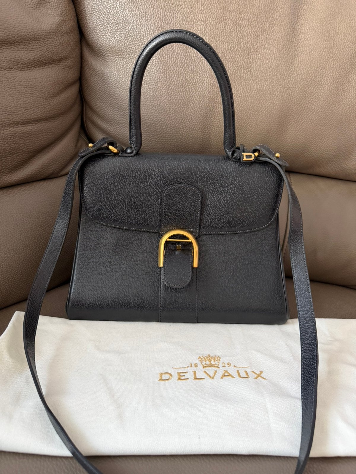 Sac à main avec bandoulière Delvaux Brillant MM noir doré, Ophalen of Verzenden, Zo goed als nieuw, Zwart, Handtas