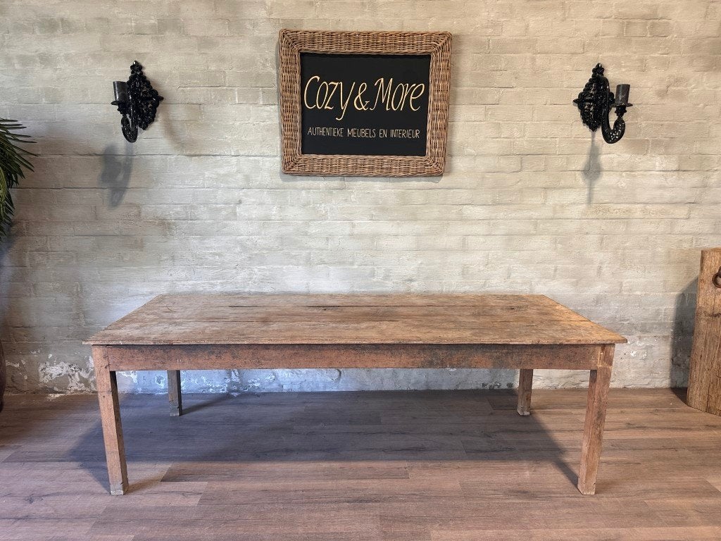 Antieke Franse boerentafel - 234 x 95 cm + 75 cm hoog, Ophalen of Verzenden