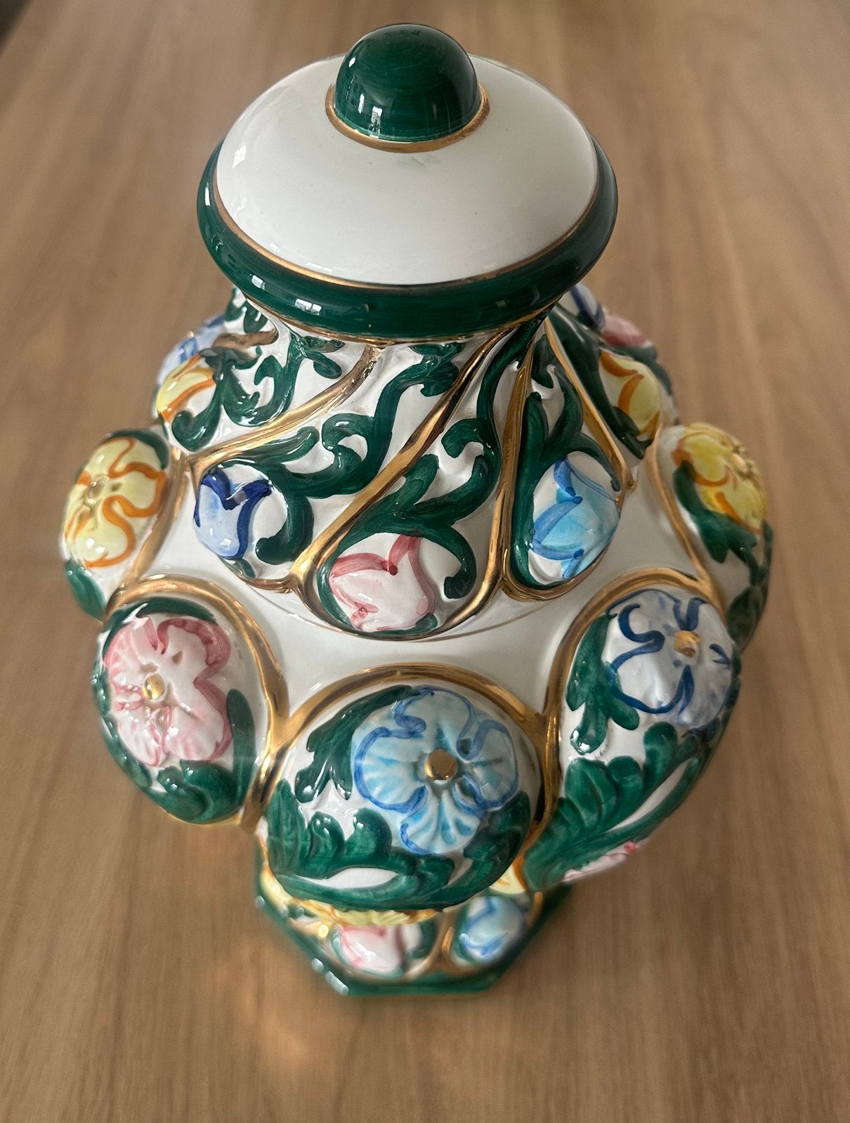 handbeschilderde Italiaanse keramische dekselpot -Italy, Antiek en Kunst, Ophalen of Verzenden
