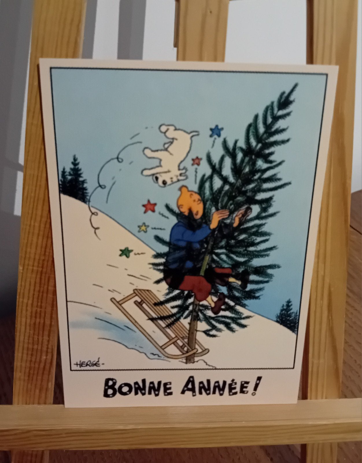Tintin 009 : magnifique carte dite "neige" réédition de 1942, Envoi, Tintin, Comme neuf, Image, Affiche ou Autocollant