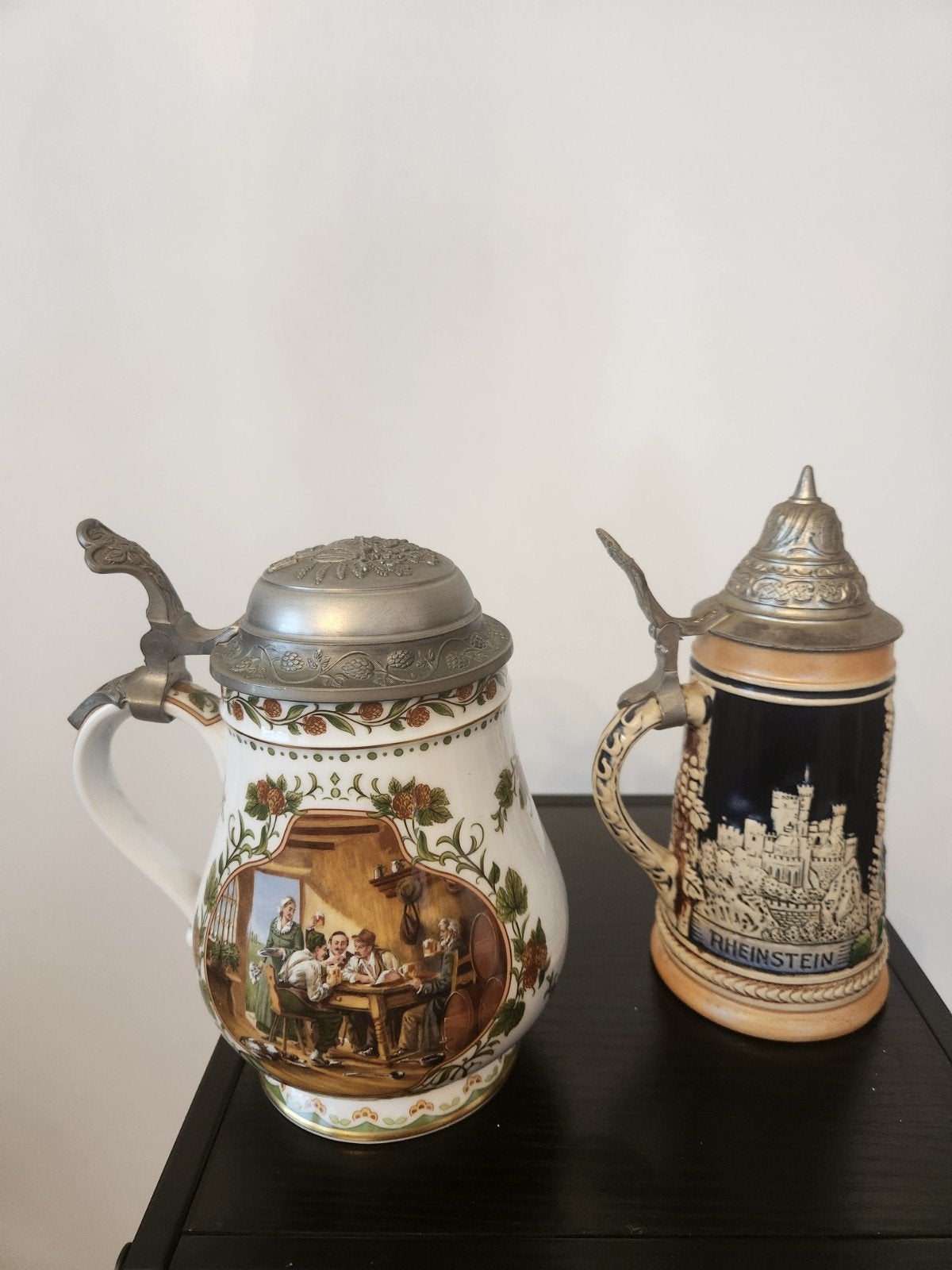 Prachtige Set van 2 Vintage Bierpullen met Tinnen Deksels -, Antiek en Kunst, Ophalen