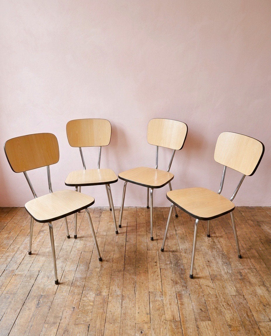 Set van vier vintage stoelen van metaal en formica, Ophalen, Zo goed als nieuw, Hout, Vier