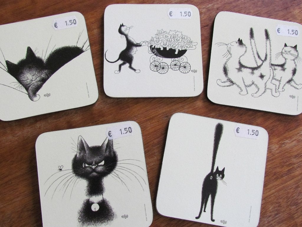 Onderleggers met kat op voor glazen of mokken, Ophalen, Glasonderzetter, Nieuw, Wit
