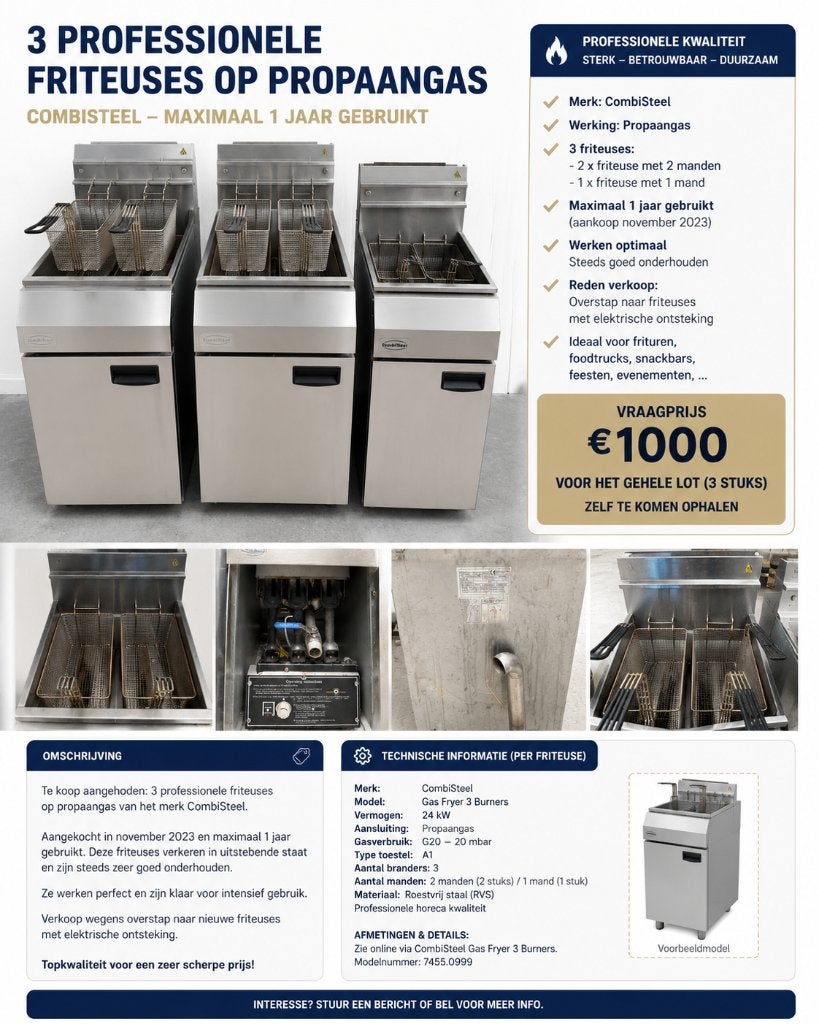 CombiSteel gas fryers te koop (3stuks), Articles professionnels, Horeca | Équipement de cuisine, Cuisinière, Friteuse et Grils
