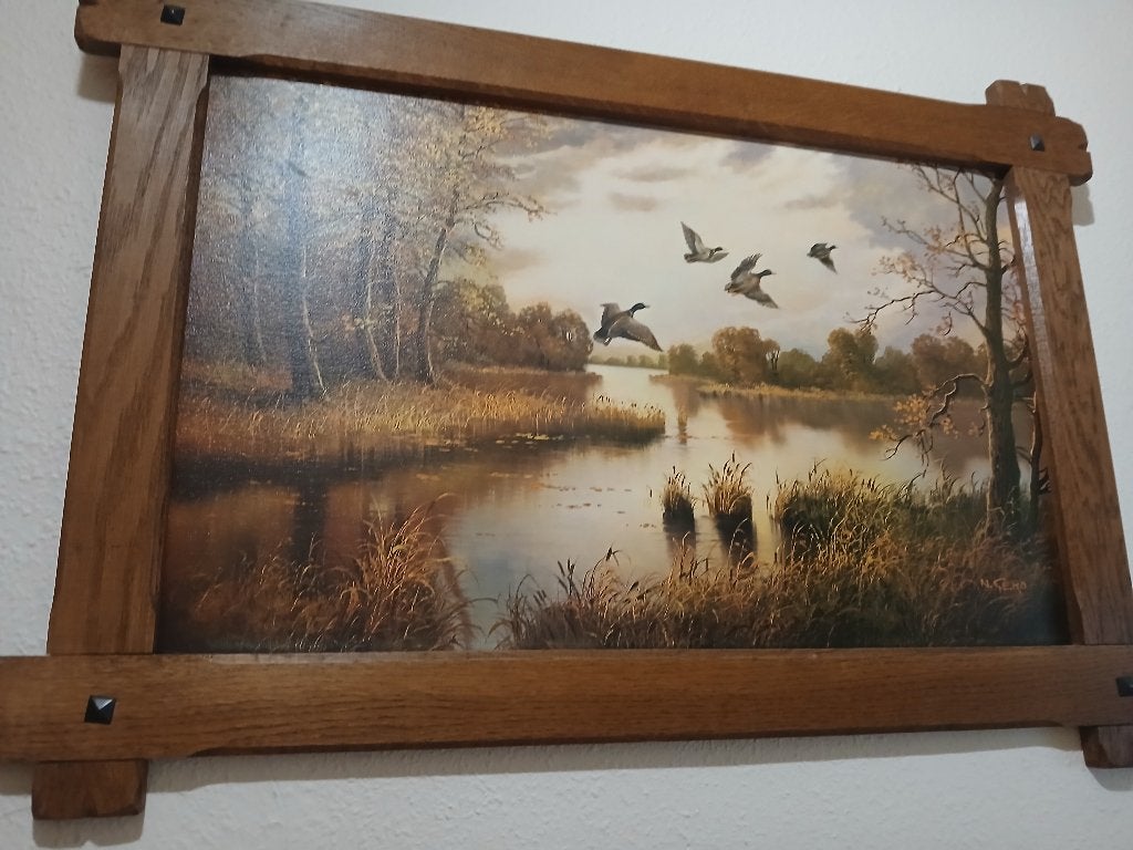 Tableau N.Gero canards sauvages en vol, Antiquités & Art, Autres techniques, Paysage, Enlèvement, Signé