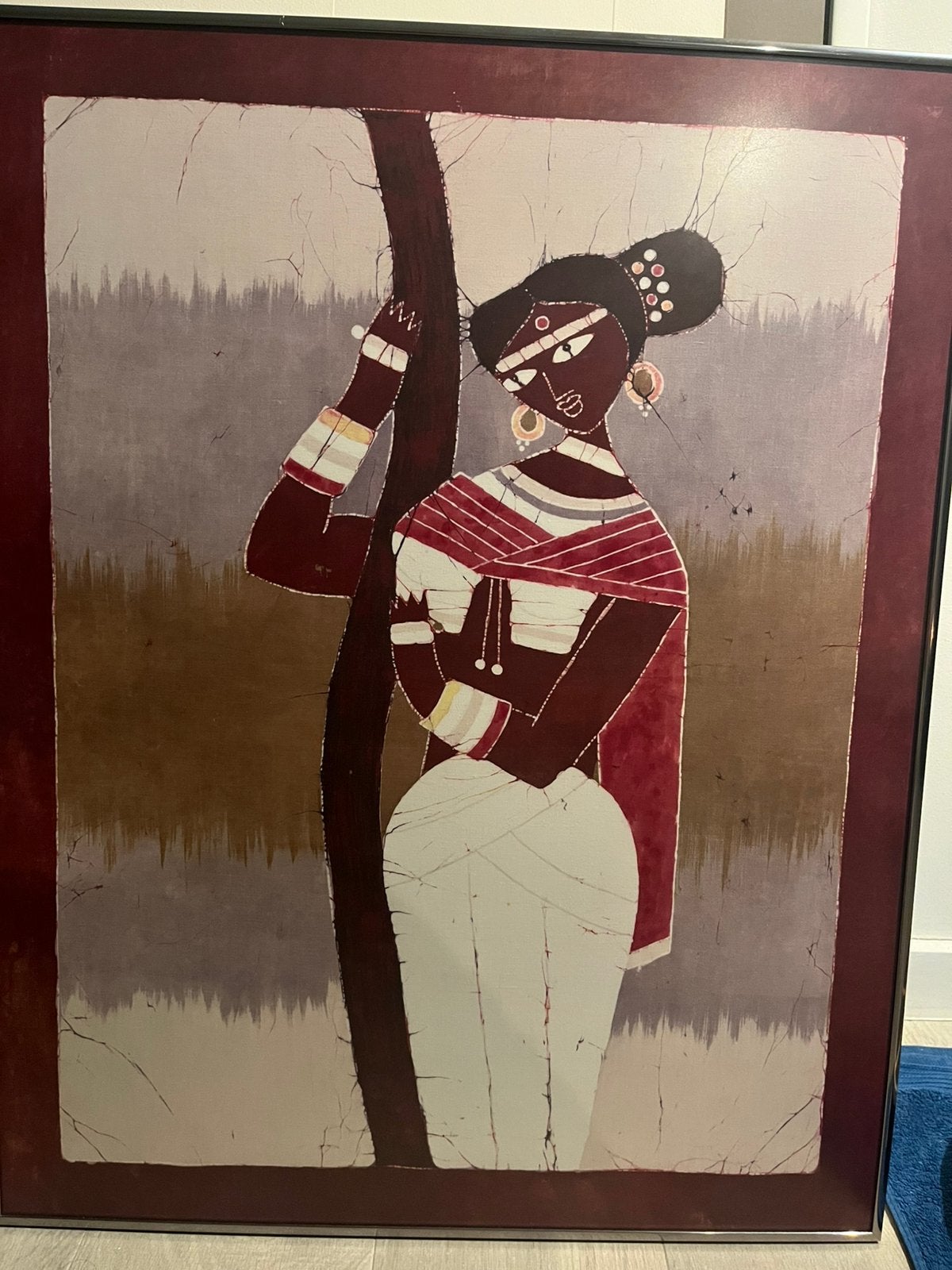 Origineel Indonesisch batik kunstwerk – ingelijst, Ingelijst, Ophalen
